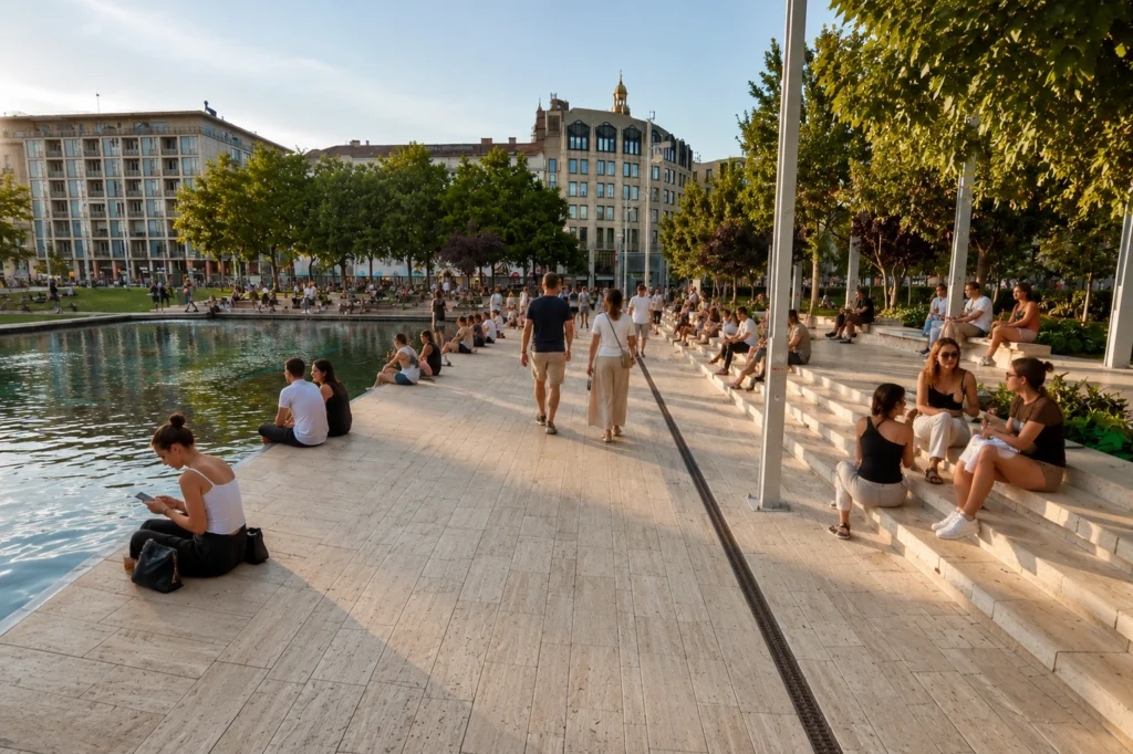 Erzsébet tér — Időtálló travertin köztérre hangolva